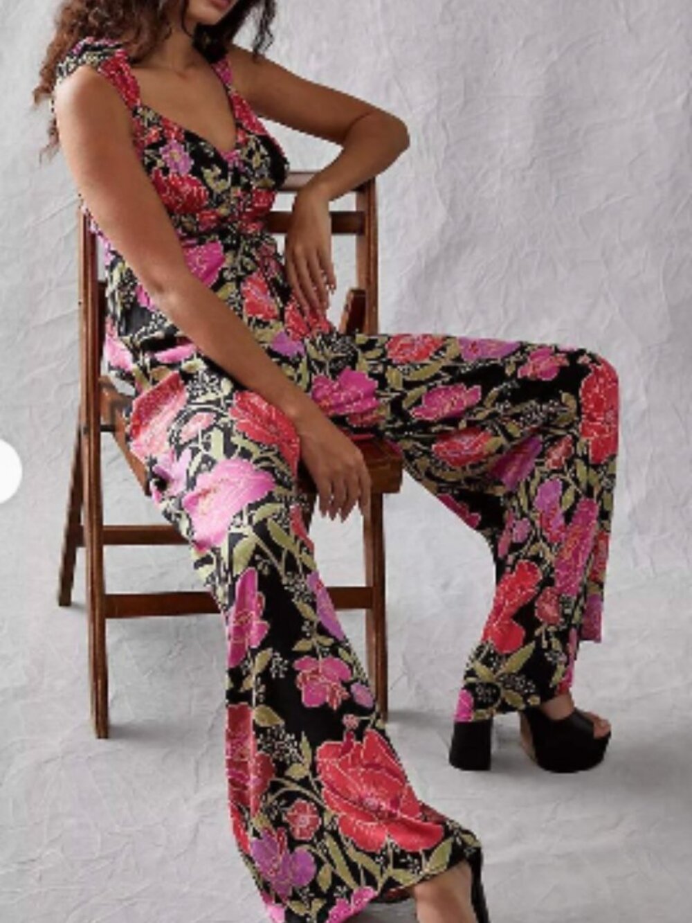 Like New Free People Rolling Hills Jumpsuit Black Floral Combo X-Small